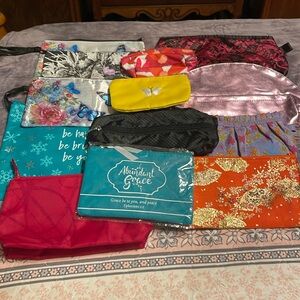 Makeup bag bundle of 13-butterflies, flowers, black & burgundy lace, snowflakes